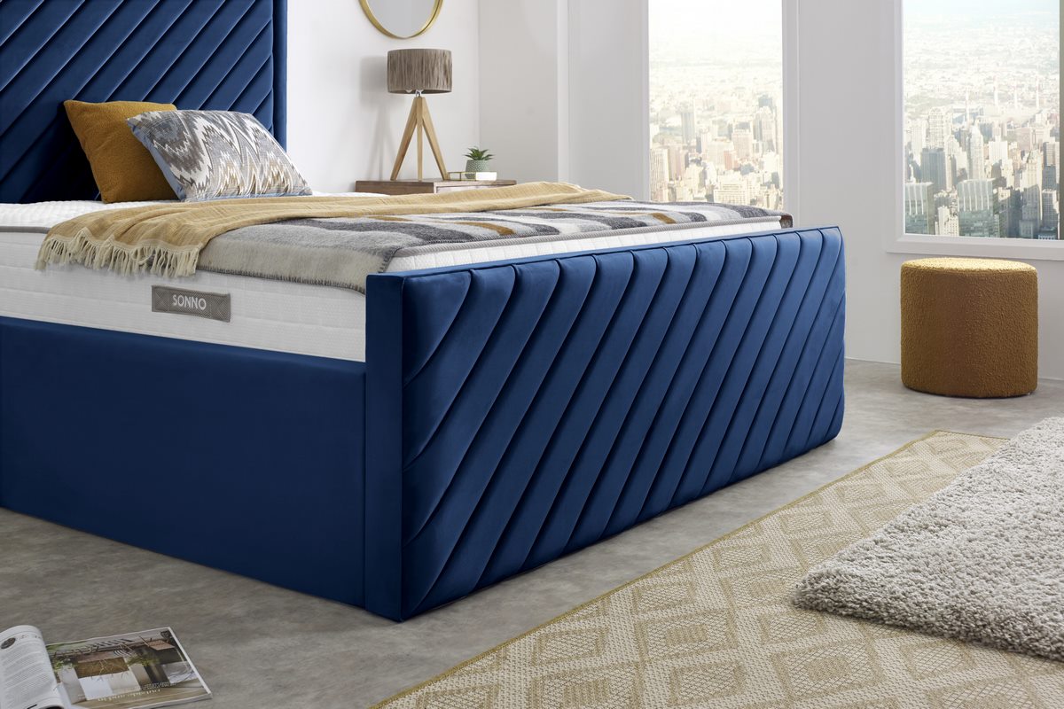 Luxury Blue Upholstered Bed - Image 4
